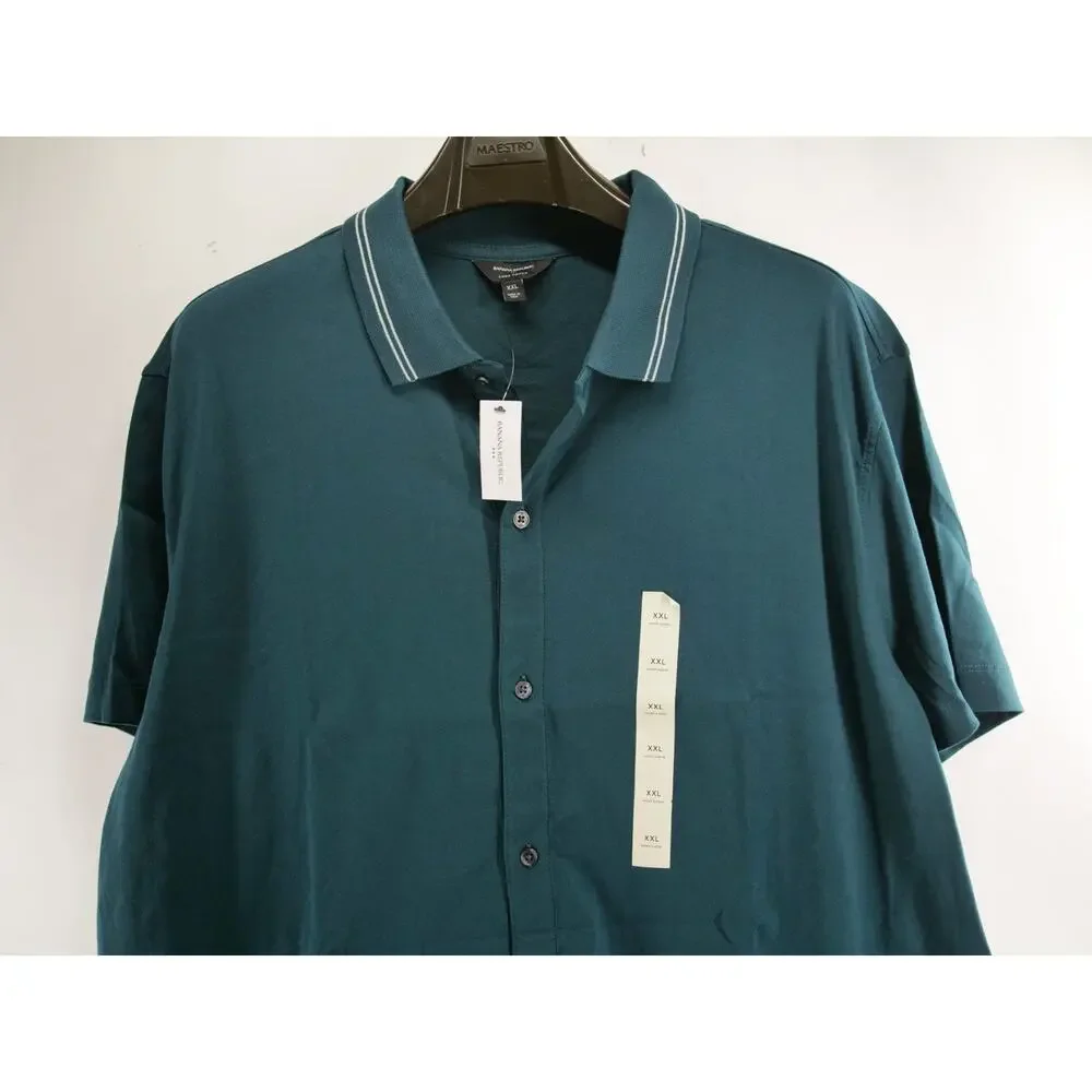 Banana Republic Luxe Touch SS Shirt Men XXL NWT Dark Teal Green Button Up